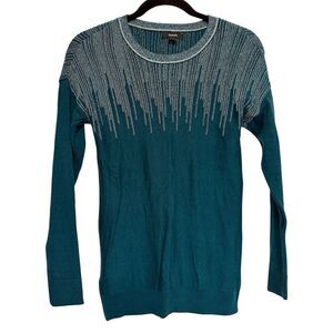 Alfani women's Sweater teal motif blue.Pullover. Metallic.Sz XS